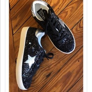 White Raven black sparkle sneakers